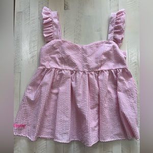 Simply Southern Pink Seersucker Stripe Peplum Blouse Size S